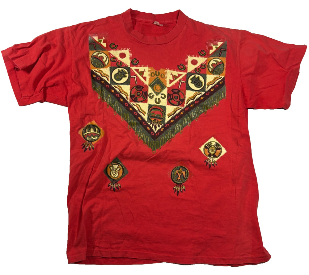 Vintage Southwestern T-Shirt Hand Painted Native American Textured USA Tee XL