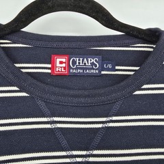 Chaps Ralph Lauren Men’s Striped T-Shirt Crew Neck Casual Top Navy Large Vintage