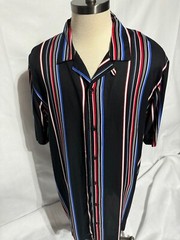 Shaquille XLG Big/Tall Mens Black / Brown Multi Striped SS Button2XLT, 3XLT, 4XL