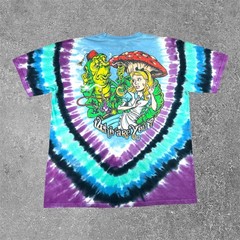 Liquid Blue Alice in Wonderland T-Shirt Mens XL Blue Tie Dye Mad Hatter Graphic