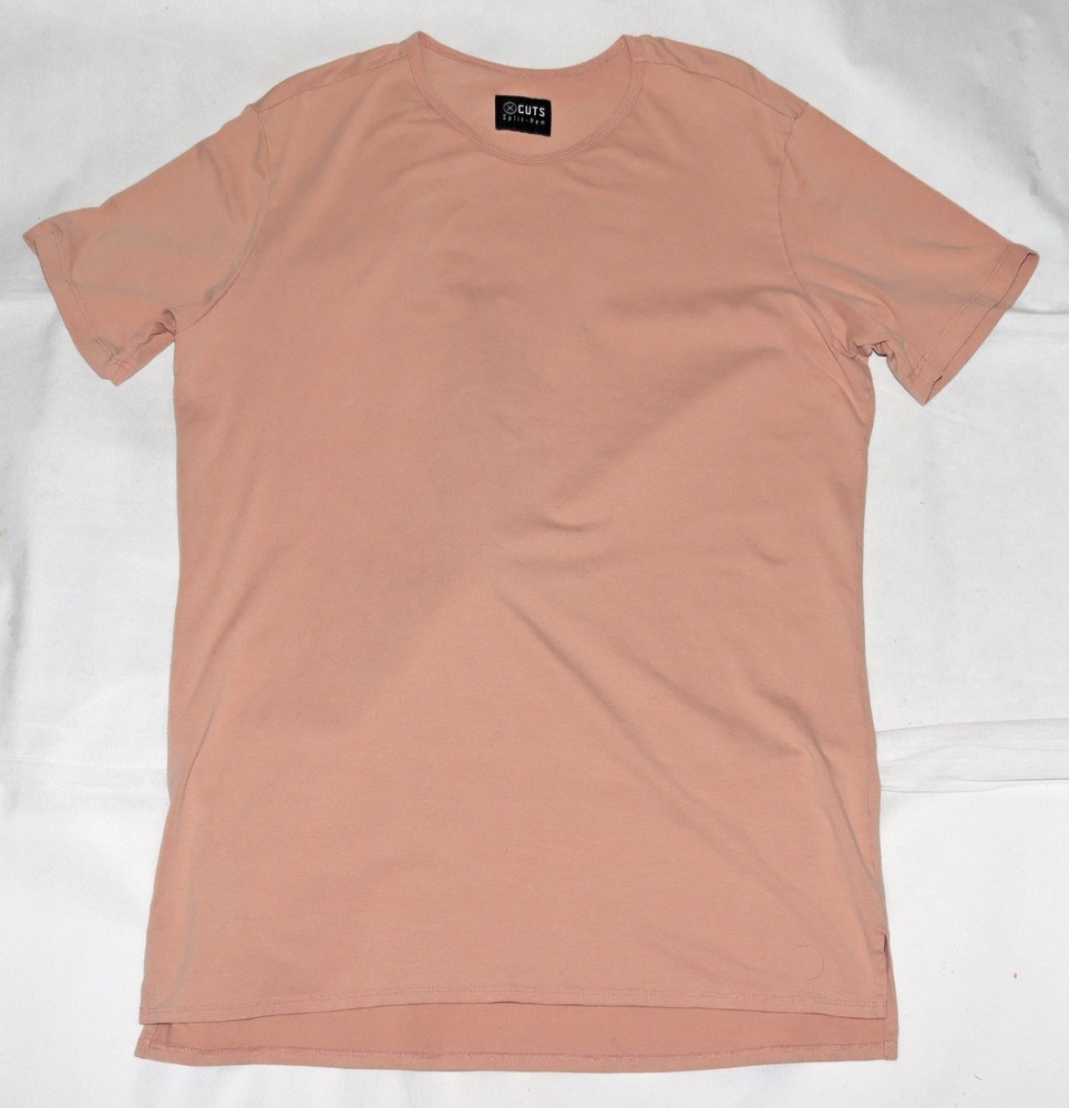 Cuts Split-Hem Men’s Short Sleeve Stretch Crew Neck Tee T Shirt Size Large
