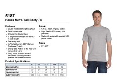 Hanes Mens Tall T-Shirt Short Sleeves Beefy Tall 6.1 oz Heavy Tee LT-4XLT 518T
