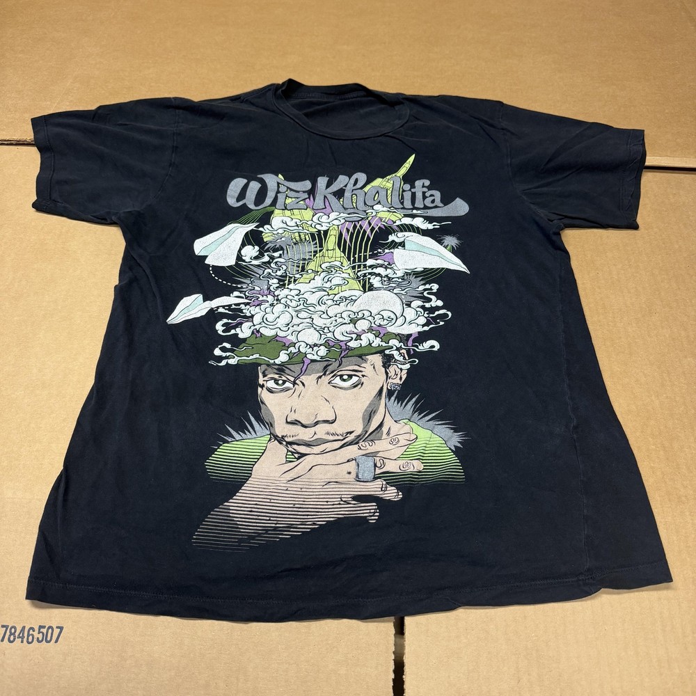 Wiz Khalifa Shirt Mens Medium Black Portrait Smoke Graphic Hip Hop Rap Music Tee