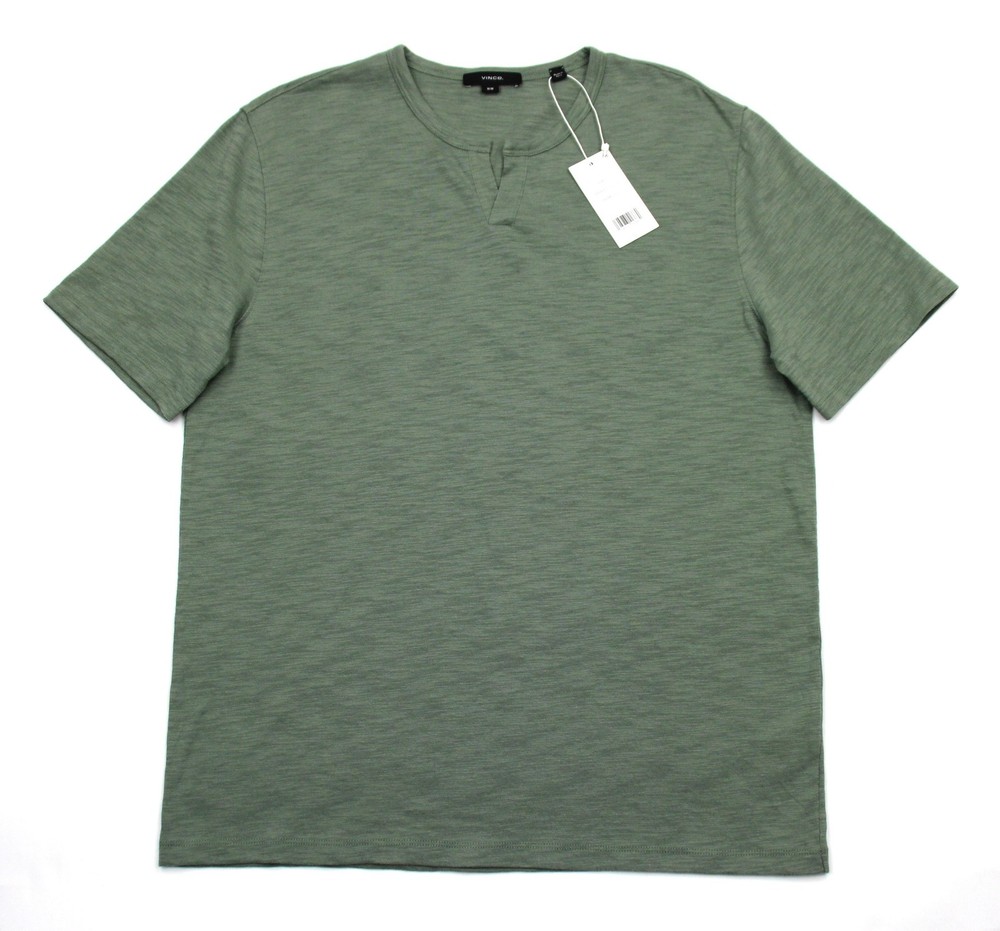 Vince Slub Henley T-Shirt Mens M Green Short Sleeve 100% Cotton Jersey NWT