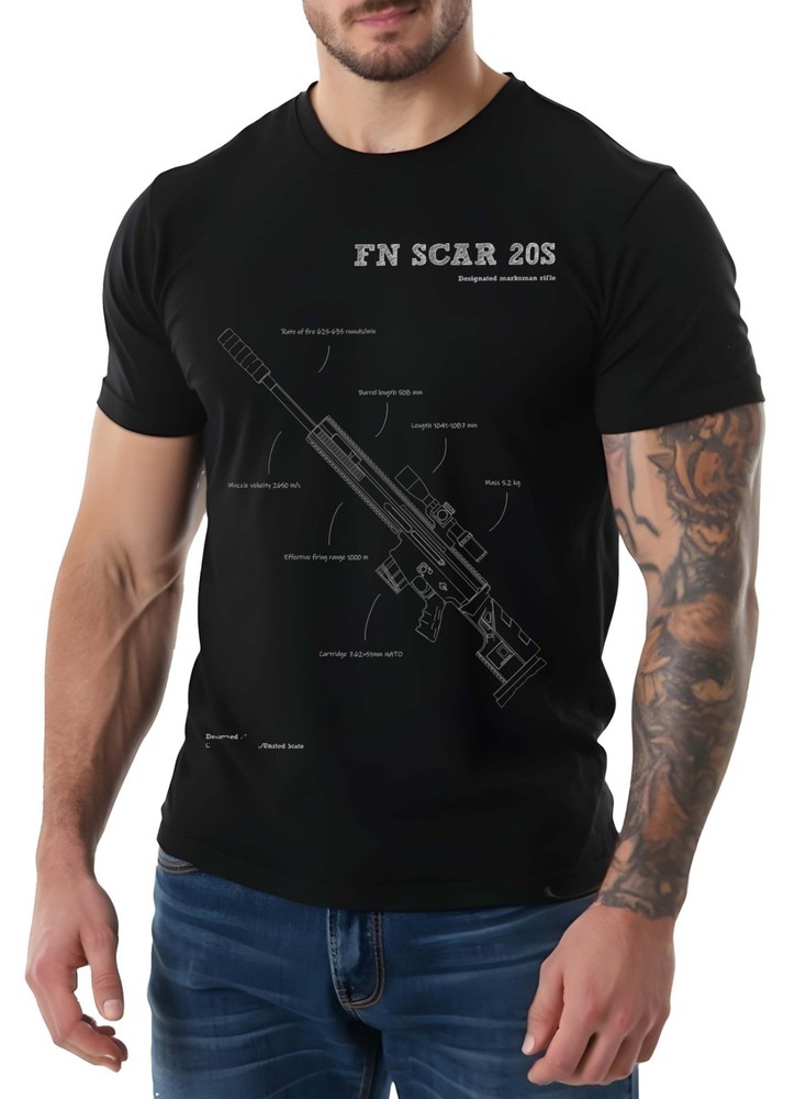 FN SCAR 20S Rifle Gun Patent Shirt World War Weapons Gun Gift Tee Size S-3XL