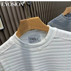 Summer Men Knitted Textured T-Shirt Slim Casual Solid O-Neck Short Sleeve Top