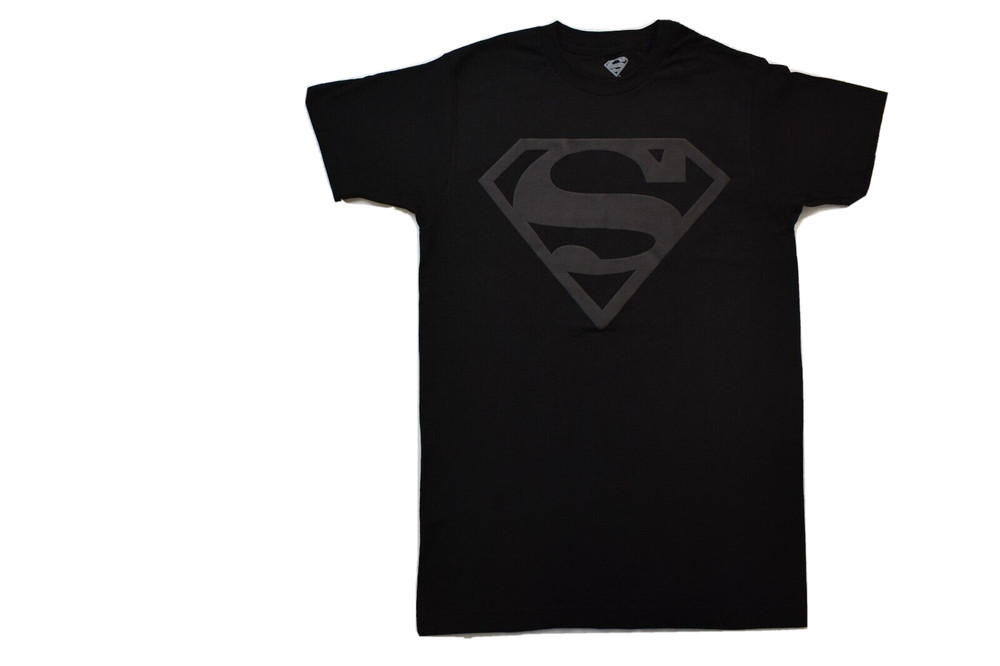 Superman Mens Black On Black Classic Logo Tee Shirt New S-2XL