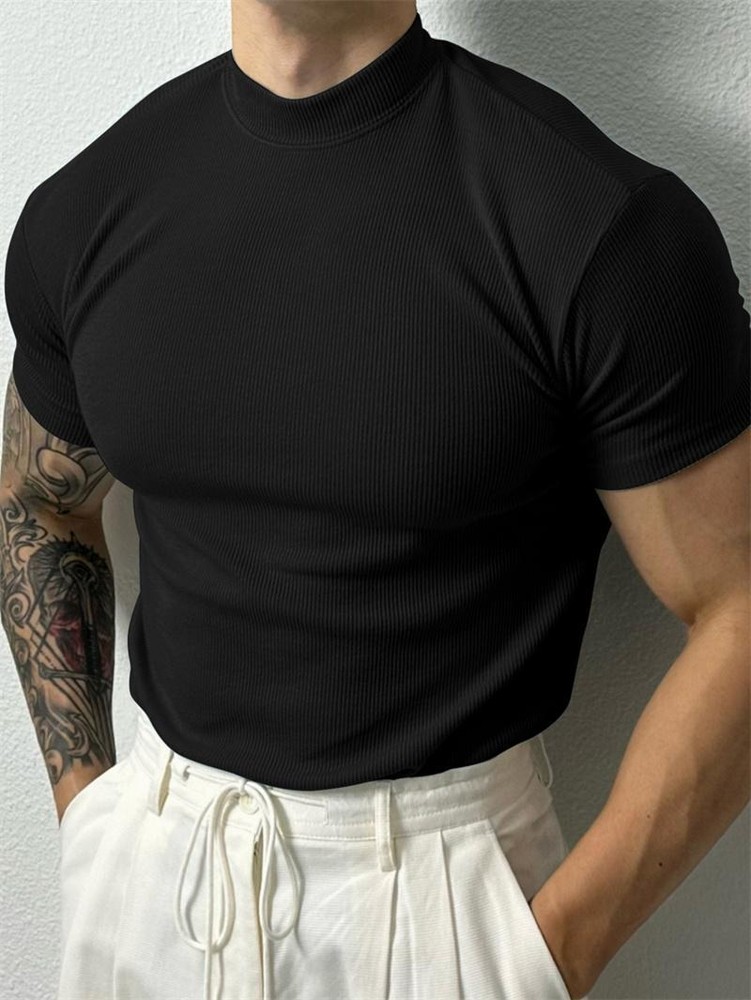 Camiseta De Manga Corta Con Cuello De Pico Para Hombre Moda Ajustada Casual Lujo