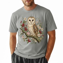 Barn Owl T-Shirt Vintage Floral Botanical Art Cottagecore Bird Lover Nature Tee