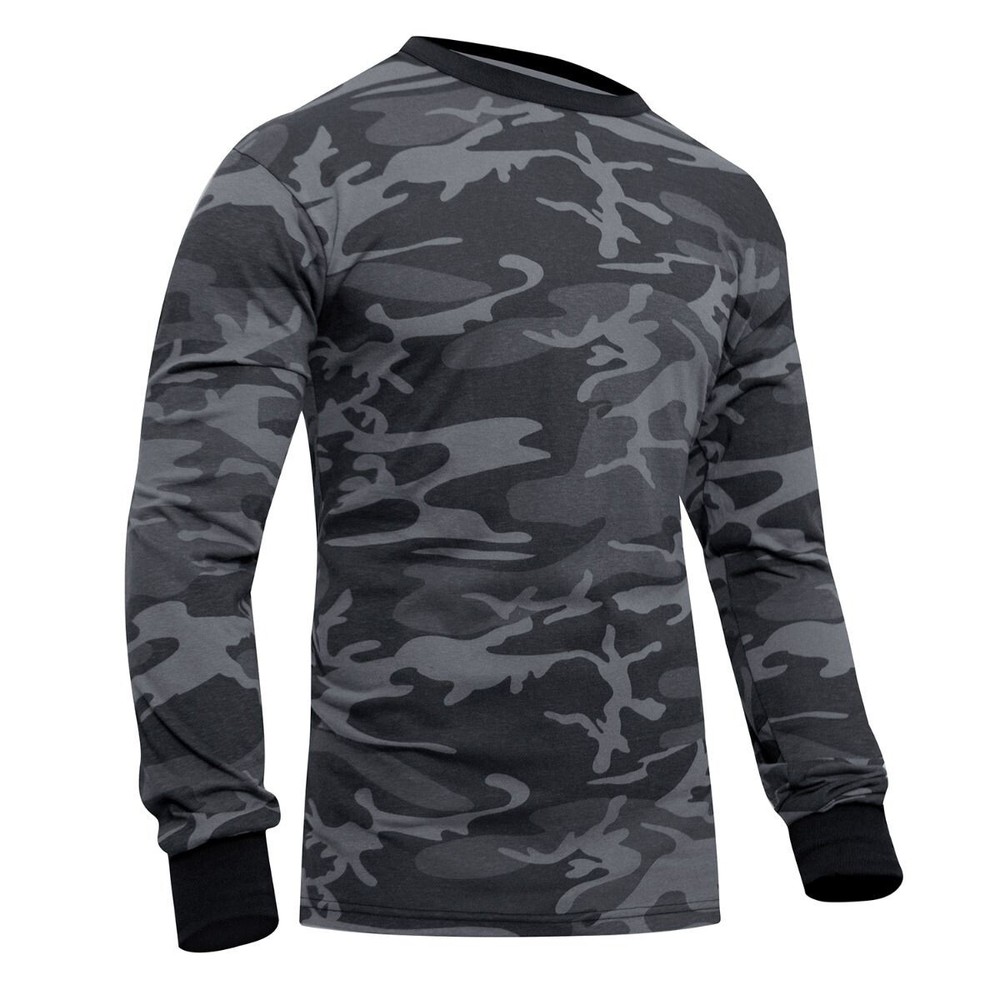 Long Sleeve Shirt Black Camo Tactical Military Hunting Rothco Tee Sizes S-3XL