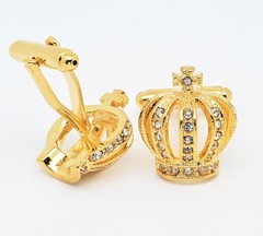 Jonwo Golden Royal Crown Mens Cufflinks In Gift Case Novelty Crown with Cryst…