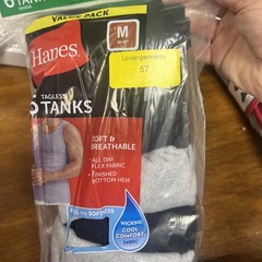6 Pack Hanes Mens Tanks Black Gray Cotton Cool Comfort Size M Tagless New