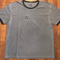 Vintage Microsoft Windows Mobile Computer Tech Faded Gray Black Ringer T-shirt L