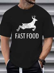 Men’s Casual Sports T-Shirt – Relaxed Fit, Cotton Blend Fabric, Fun Fawn Graphic