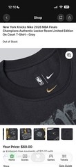 Nike New York Knicks 2026 NBA Finals Champions Limited T-Shirt Gray 2XL