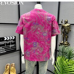 Men Designer Abstract Marble Print Cotton T-Shirt Retro Casual Short Sleeve Tee
