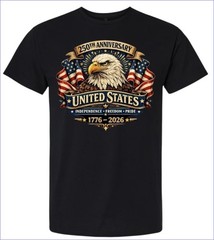 250 Years of Freedom T-shirt Men’s or Youth Small to 5X-Large White or Black