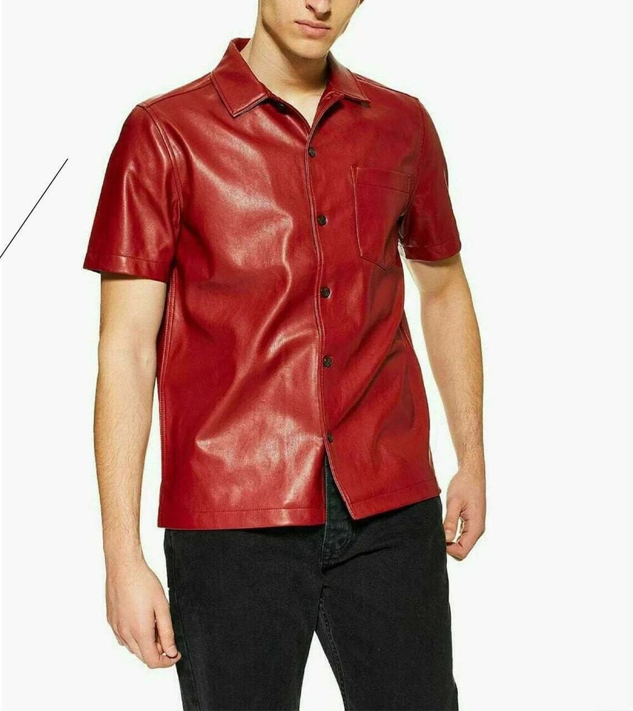 BEST SELLING New Men’s Red Shirt 100% Soft Sheepskin Causal Slim Fit Shirt