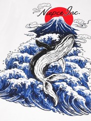 Niepce Japanese Streetwear T-shirt Rising Whale Print Graphic Tee for Men