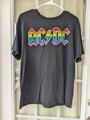AC/DC Rainbow Logo Graphic T-Shirt band size L tight neck metal rock pride