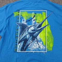 Reel Legends Shirt Mens Large Blue Marlin Fish Graphic Tagless Tee Outdoor