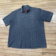 NEW STYLE Guayabera Shirt Men XL Gray Stitch Striped Cubano Beach Resort XL 50″