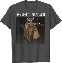 Somebody’s Feral Aunt Raccoon Iced Coffee Sarcastic Animal T-Shirt