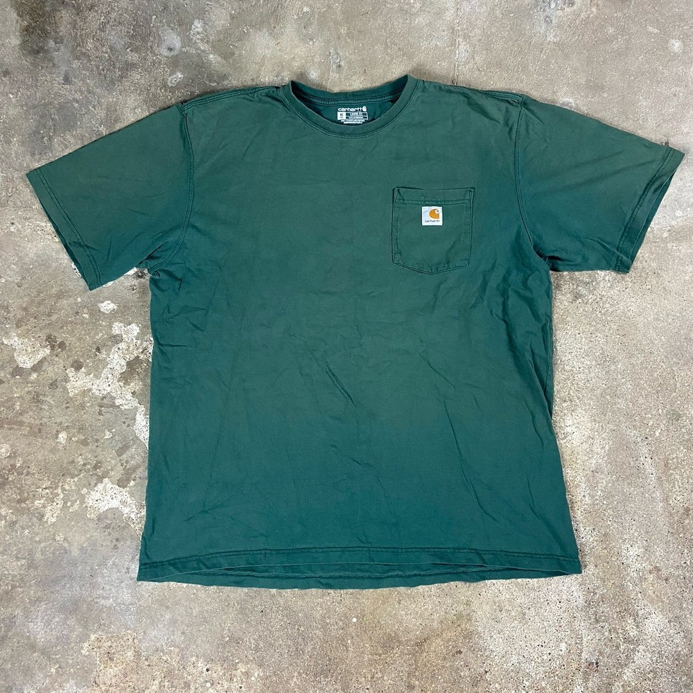 Carhartt T-Shirt Size XL Tall Green Loose Fit Short Sleeve Crew Neck Work Wear
