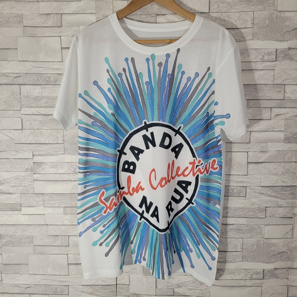 Mens BANDA NA RUA T Shirt Top Medium SAMBA HONLEY White
