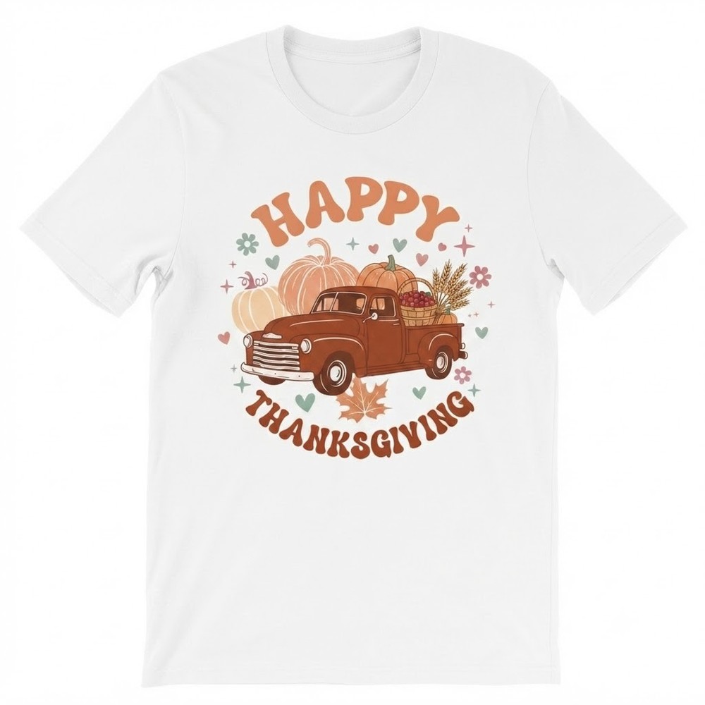 Vintage Thanksgiving Truck Pumpkin Wheat Berries Retro Fall T-shirt
