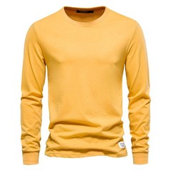 Solid Color Cotton T Shirt Men Casual O-neck Long Sleeved Mens Tshirts