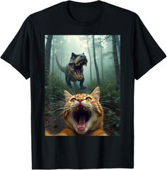Cat Selfie With T-Rex Dinosaur T-Shirt