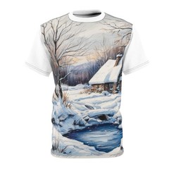 Winter Wonderland Unisex Cut & Sew Tee – Cozy Cabin Scene
