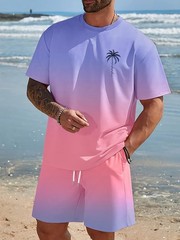 Two-piece men’s casual sportswear set with a Hawaiian-inspired gradient design