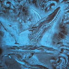 Ocean Whales Shirt Adult 2XL XXL Blue Graphic All Over Screen Print Mens