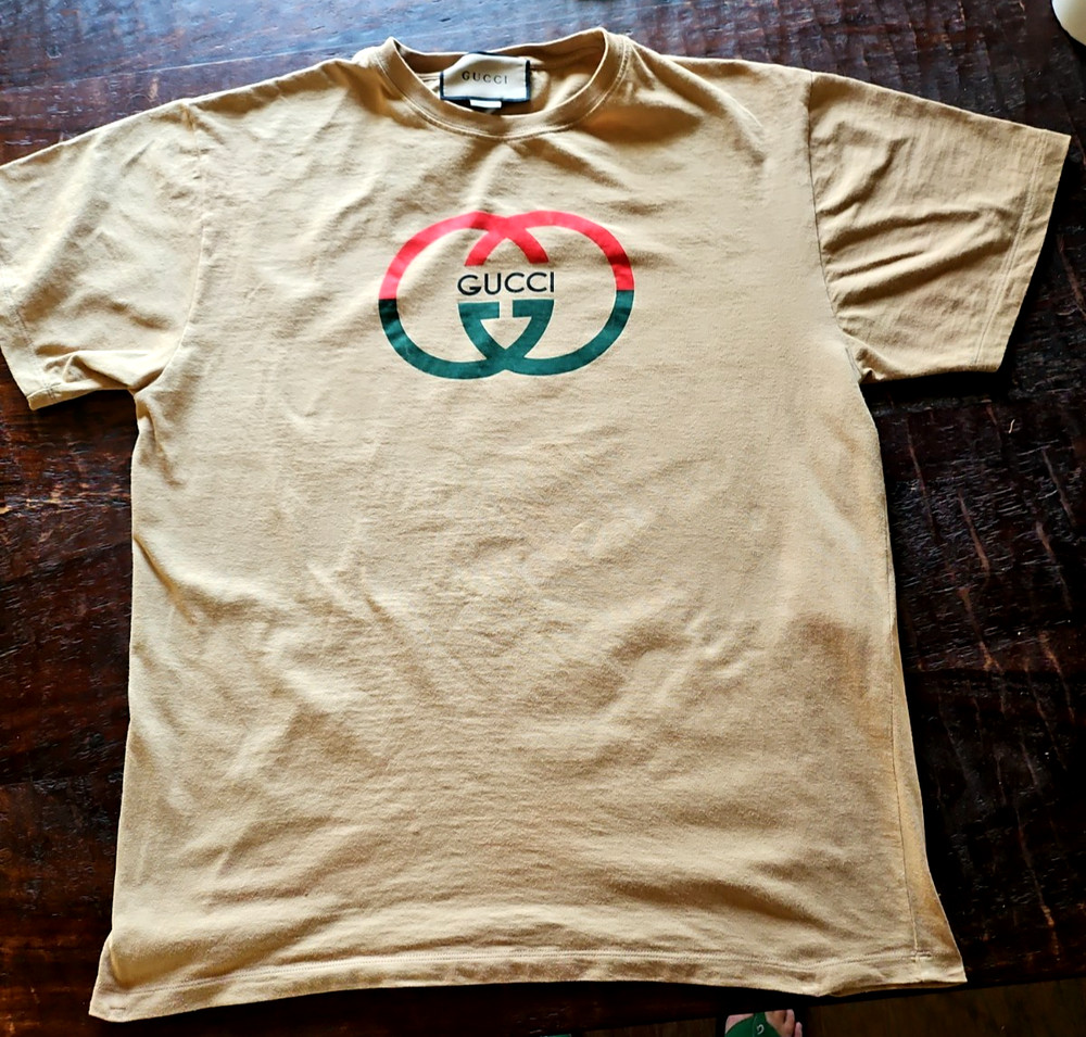Gucci Beige T-Shirt with Logo Excellent Condition Size M Genuine See PHOTOS!