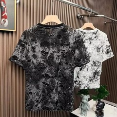 Men Luxury Fashion Trendy Diamond Ripped Hole Casual Summer Streetwear T-Shirt