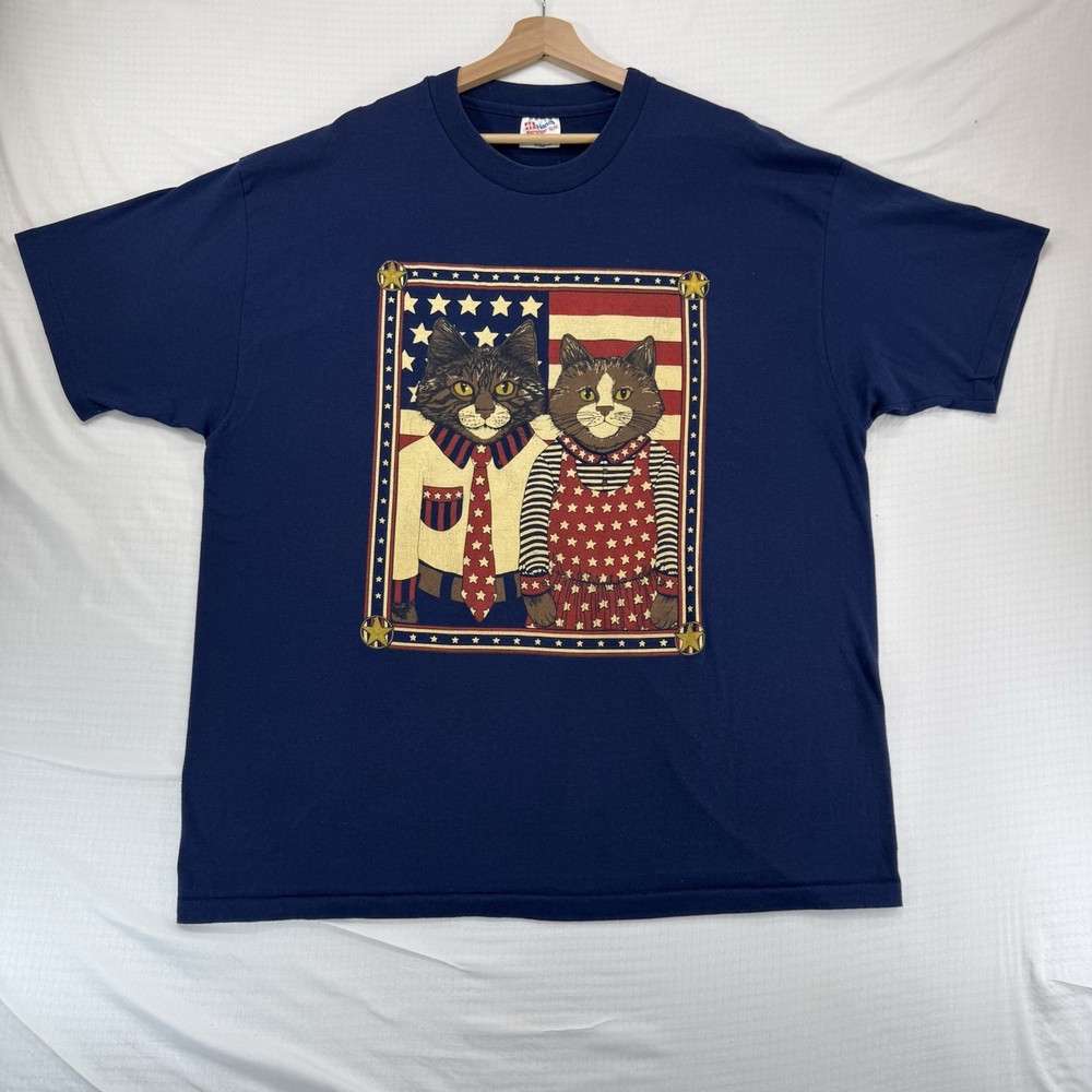 Vintage 90’s American Cats Portrait Size XXL T-Shirt Patriotic Male Female Flag