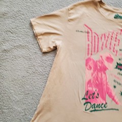 David Bowie Shirt Mens Small Tan Pink Pop Rock Band Music Concert Lets Dance