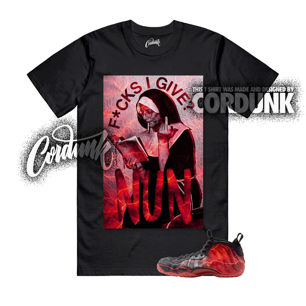 Foamposite One Stranger Black Bright Crimson Red Lightning T Shirt Match NUN