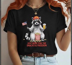 Patriotic Raccoon T-Shirt, Funny 4th of July Snacks Freedom Tee