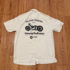 Tommy Bahama Men’s Shirt Button Up Silk Embroidered Motorcycle Cream Size Small