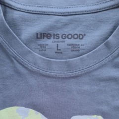 LIFE IS GOOD SS Shirt Crusher Tee PEACE ON EARTH Sign Globe Chest48in Mens L