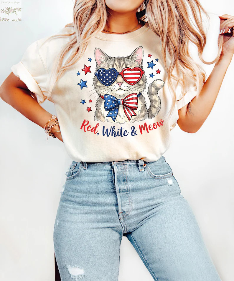 Red White Meow Cat Comfort Tee
