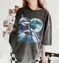 White Shark Moon Three Sharks Ocean Marine Life Comfort Tee