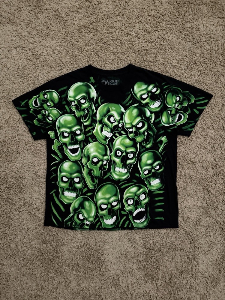 Liquid Blue Glow In The Dark Green Skulls 3/6 Mafia Travis Scott RARE 2017 Men L