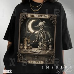 The Barista Skeleton Tarot Meme Shirt – Gothic Coffee Lover Tee