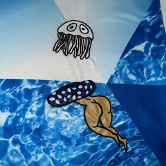 Ron Bass T- Shirt Mens Medium Blue Aquatic Print Mermaid Seahorse Woman Ocean