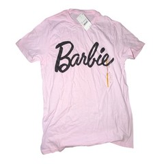 Barbie Mens Pink Graphic T-Shirt Script Logo Cotton Crew Neck MWBA03HMSC S NEW