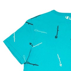 Champion Shirt Mens Medium Blue All Over Print Logo Graphic Tee T-Shirt Cotton